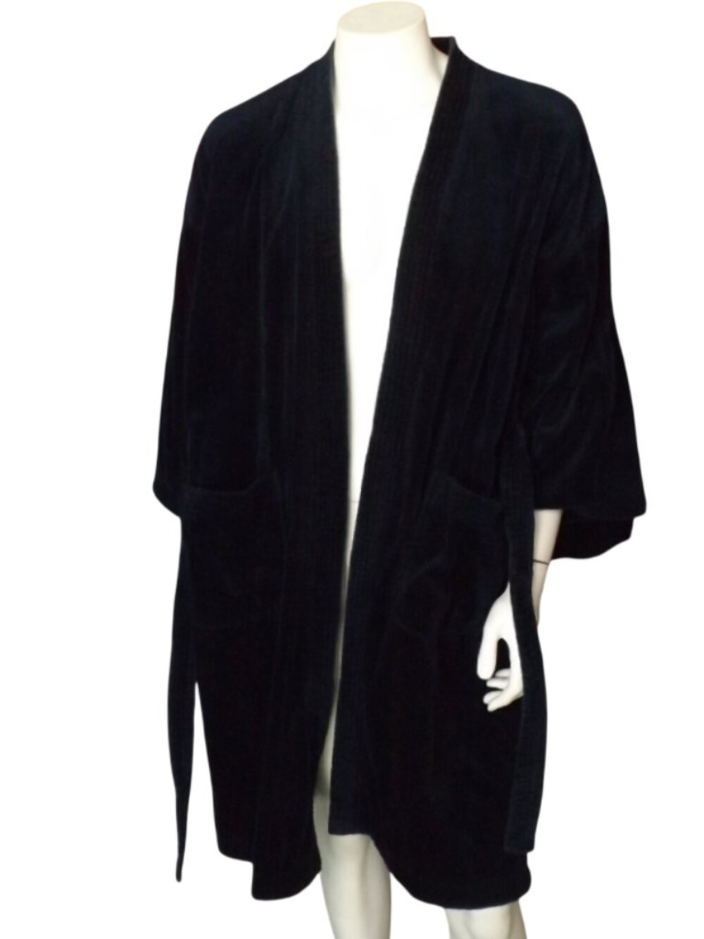 Vintage Terrycloth Robe, M/L, Navy Blue, Heavy Plush, Pocket, Self Tie Sash - Picture 9 of 10